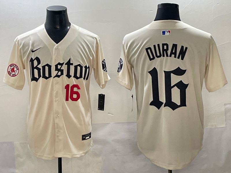 Men 2025 Boston Red Sox #16 Duran Cream Five generations Joint Name Nike MLB Jersey style 5